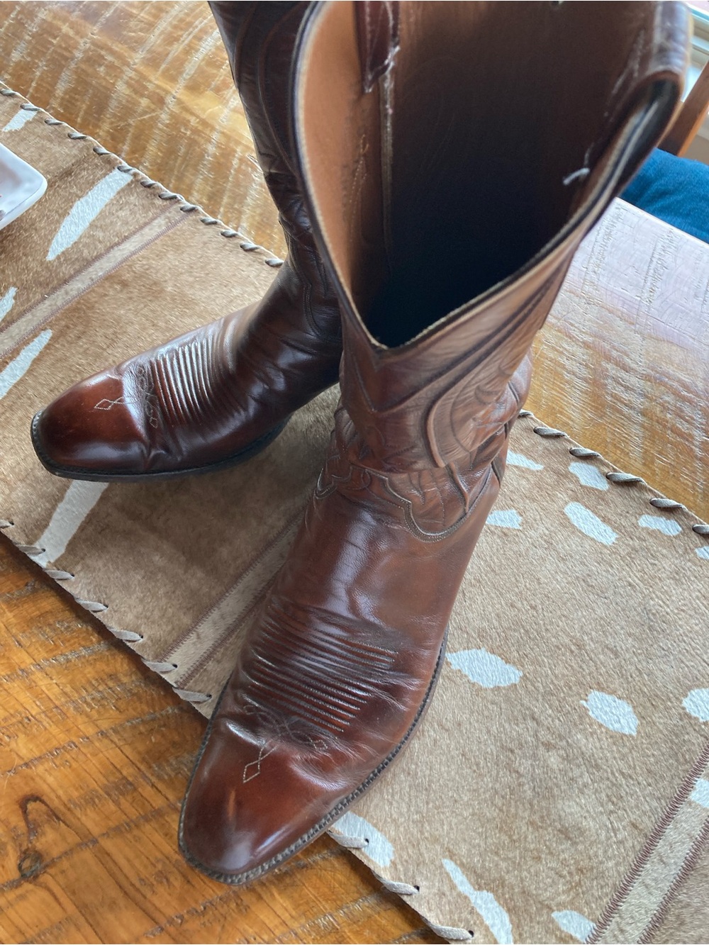 Lucchese Brown Leather Western Boots with Stitch Detail